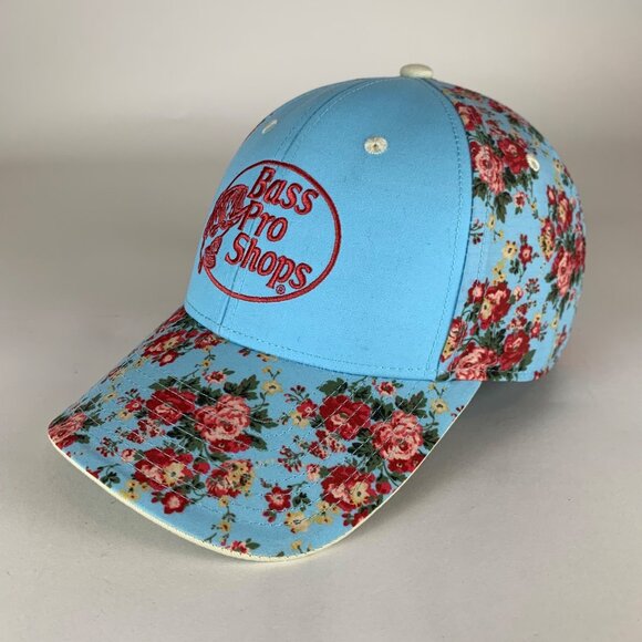Bass Pro Shops Womens Blue Red Floral Print Strapback Adjustable Hat - Picture 1 of 6